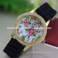 Wholesale diamante dial flower lady silicone rubber watch strap